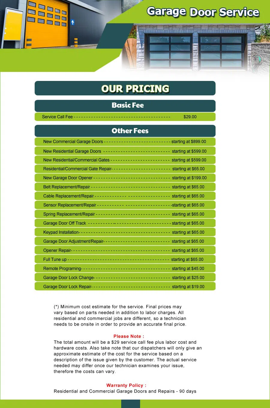 Garage Door 24 Hours Repairs Crockett, CA 510-925-2055 - price-list-01