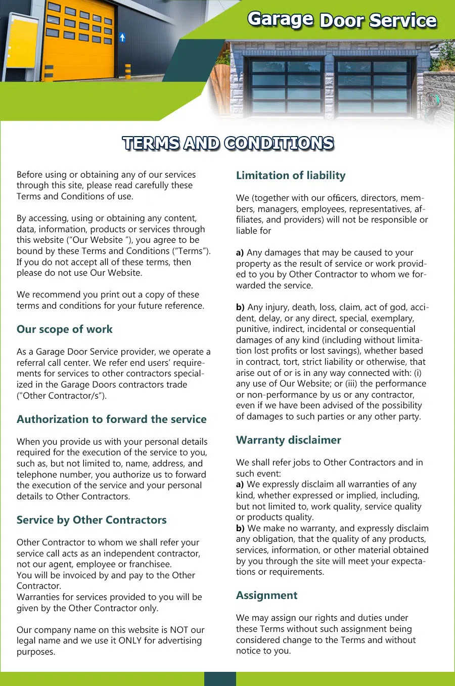 Garage Door 24 Hours Repairs Crockett, CA 510-925-2055 - terms01